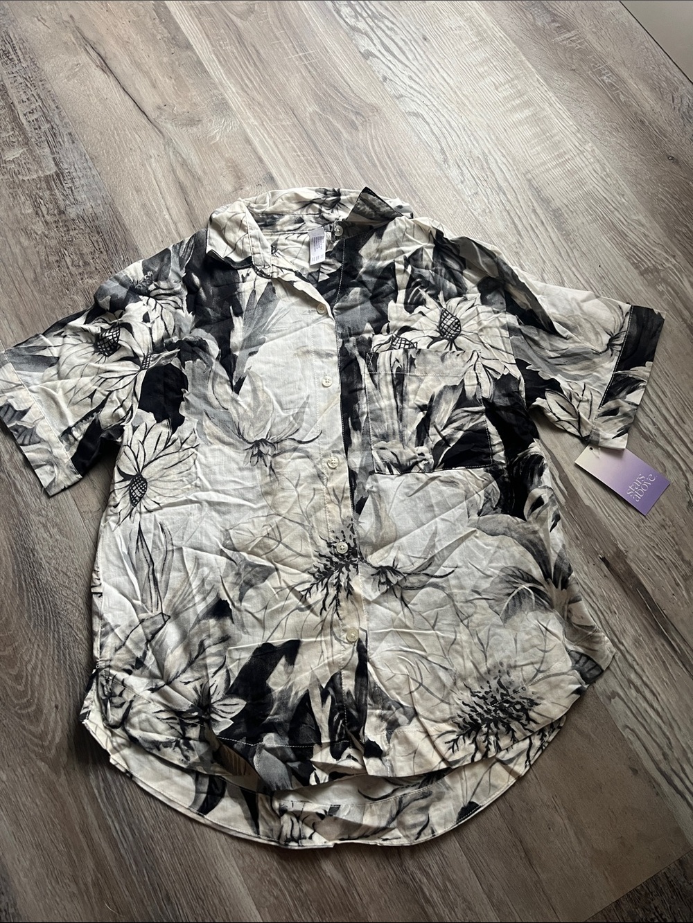 stars above Black & White Floral Button-Up pajama Shirt